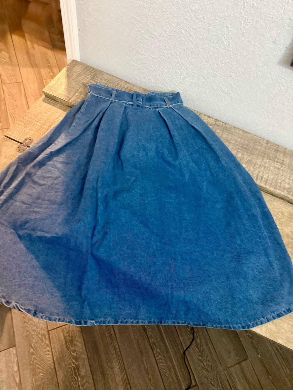Classic Blue Denim Maxi Skirt with denim belt